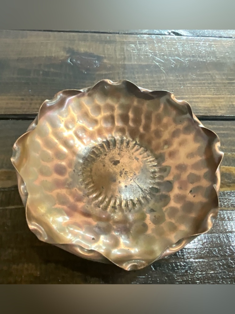 Vintage Gregorian Copper Hammered Copper Bowl Ruffled Edges Cottage Decor